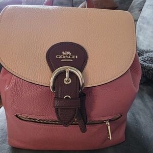 Rare Coach Pebbled Leather Color Block Draw String Backpack